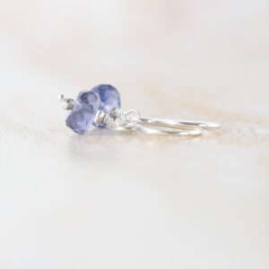 Iolite Dainty Drop Earrings In Sterling Silver, 14kt Gold Or Rose Gold Filled, Aaa Water Sapphire Gemstone. Minimalist Jewelry For Women