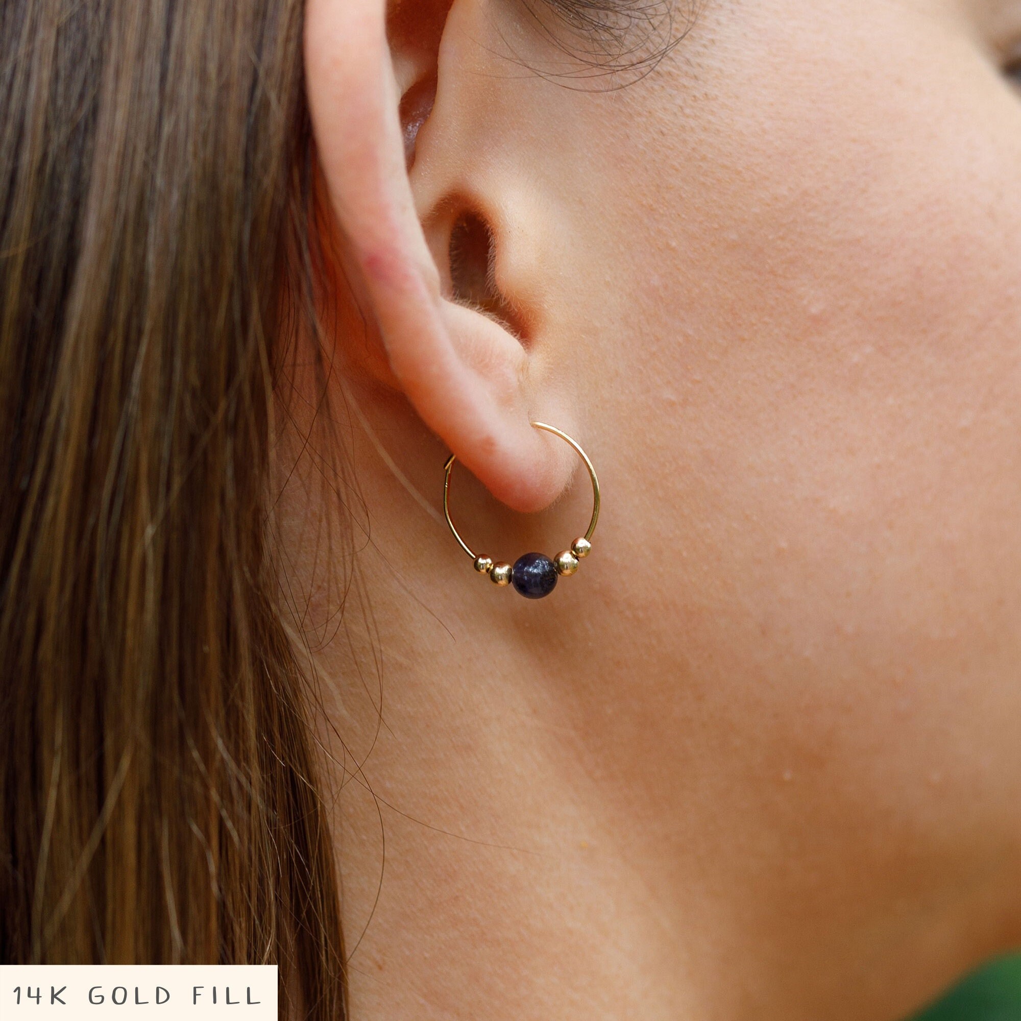 Dainty Iolite Gemstone Hoop Earrings – Elegant Huggie Style Dainty Iolite Gemstone Hoop Earrings – Elegant Huggie Style