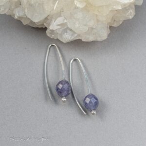 Dainty Wishbone Earrings with Gray-Blue  Iolite Gemstone