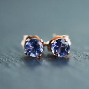 Iolite earring, gemstone stud iolite earrings, gold gemstone studs [EEIP1244], iolite earrings, iolite stud earrings,