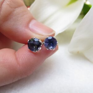 Faceted 6mm Iolite Studs, Sterling Silver Earrings Faceted 6mm Iolite Studs, Sterling Silver Earrings