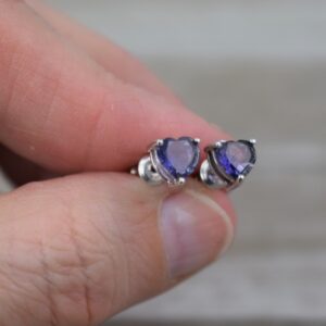 Iolite Heart Stud Earrings (sterling Silver) - Natural Faceted Gemstone - 6 Mm