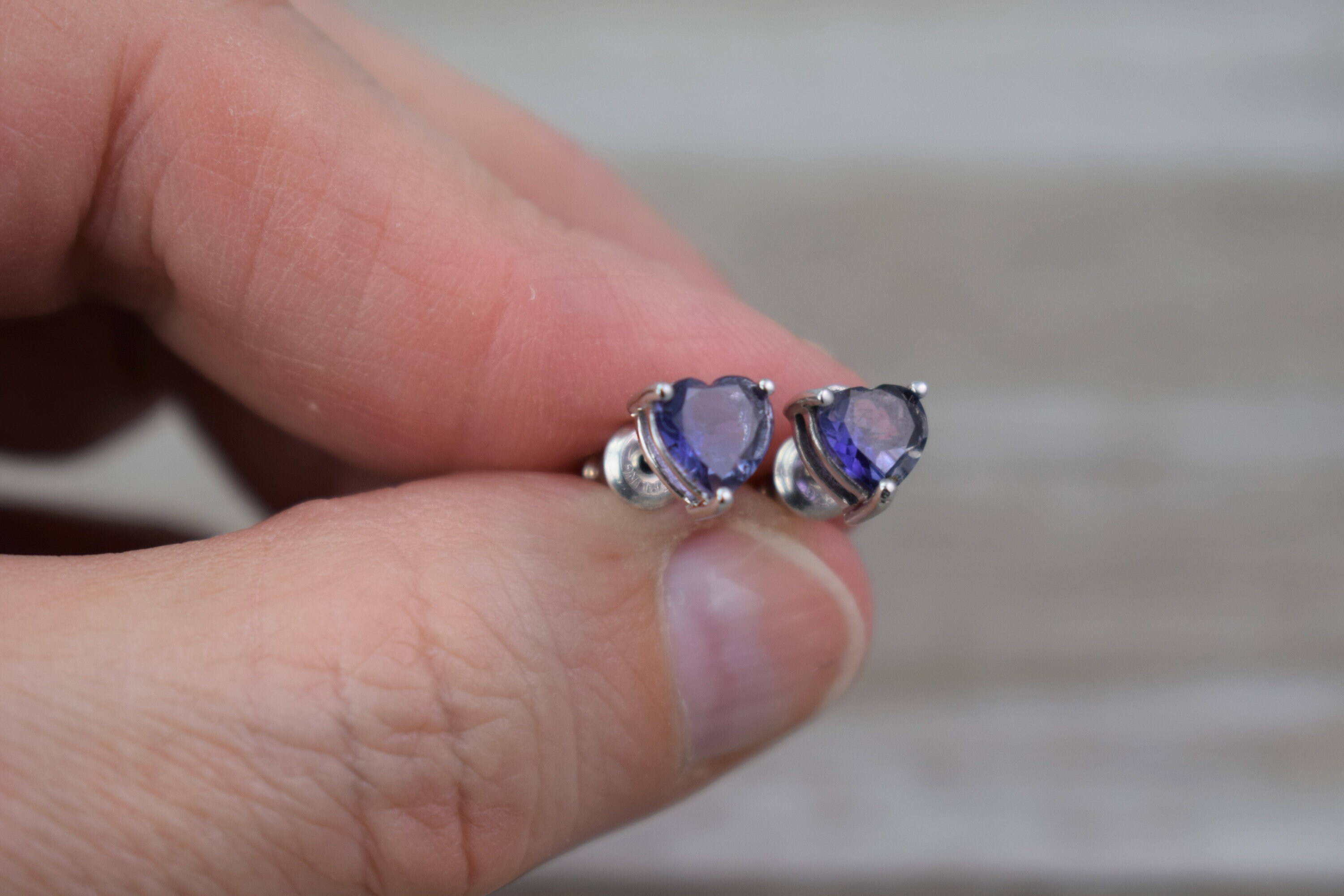 Iolite Heart Stud Earrings (sterling Silver) - Natural Faceted Gemstone - 6 Mm