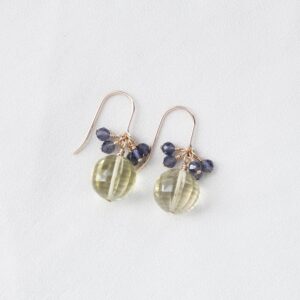 Lemon Quartz and Iolite Earrings: 14K Gold-Filled Dangle Earrings