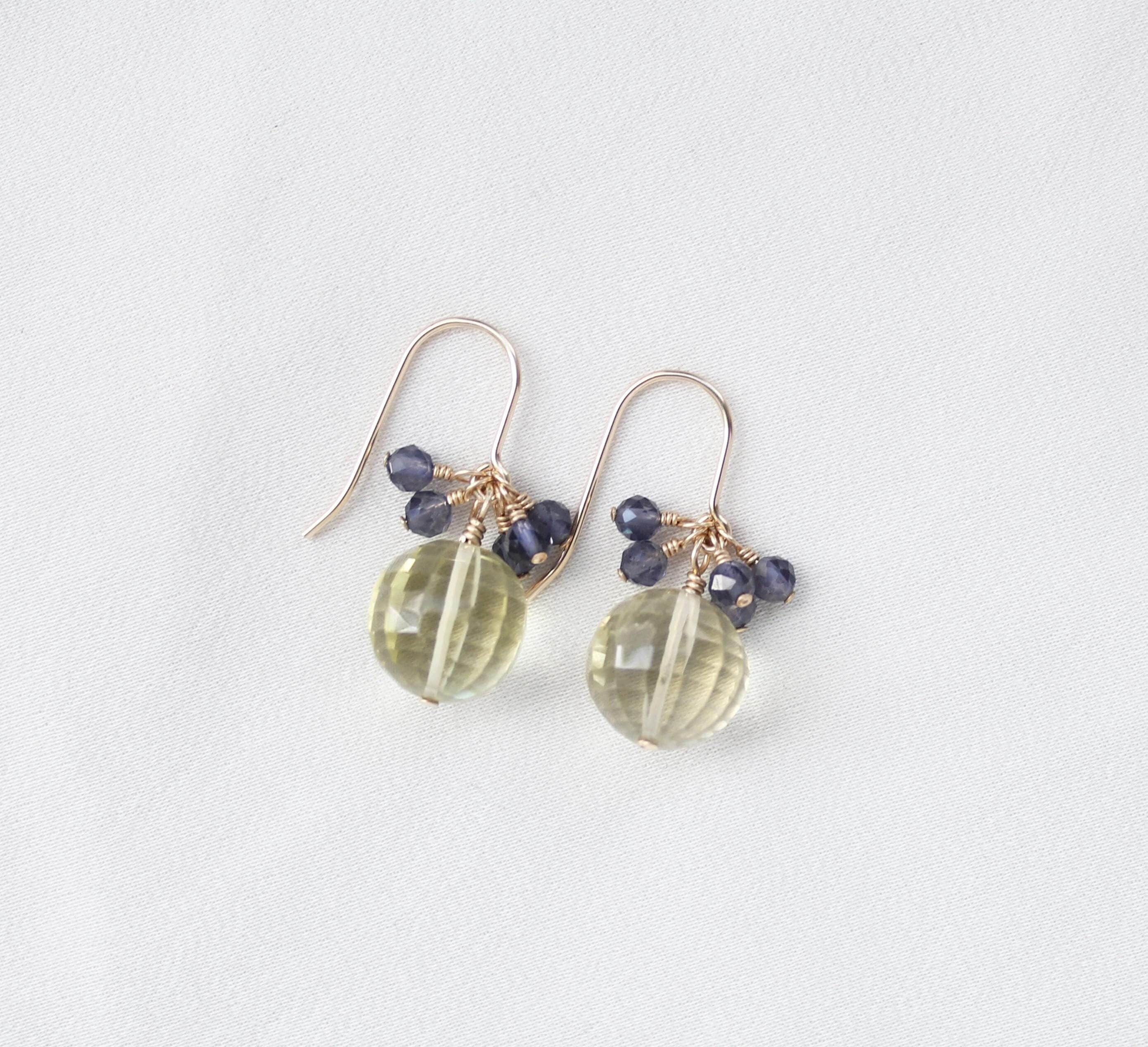 Lemon Quartz And Iolite Earrings: 14k Gold-filled Dangle Earrings