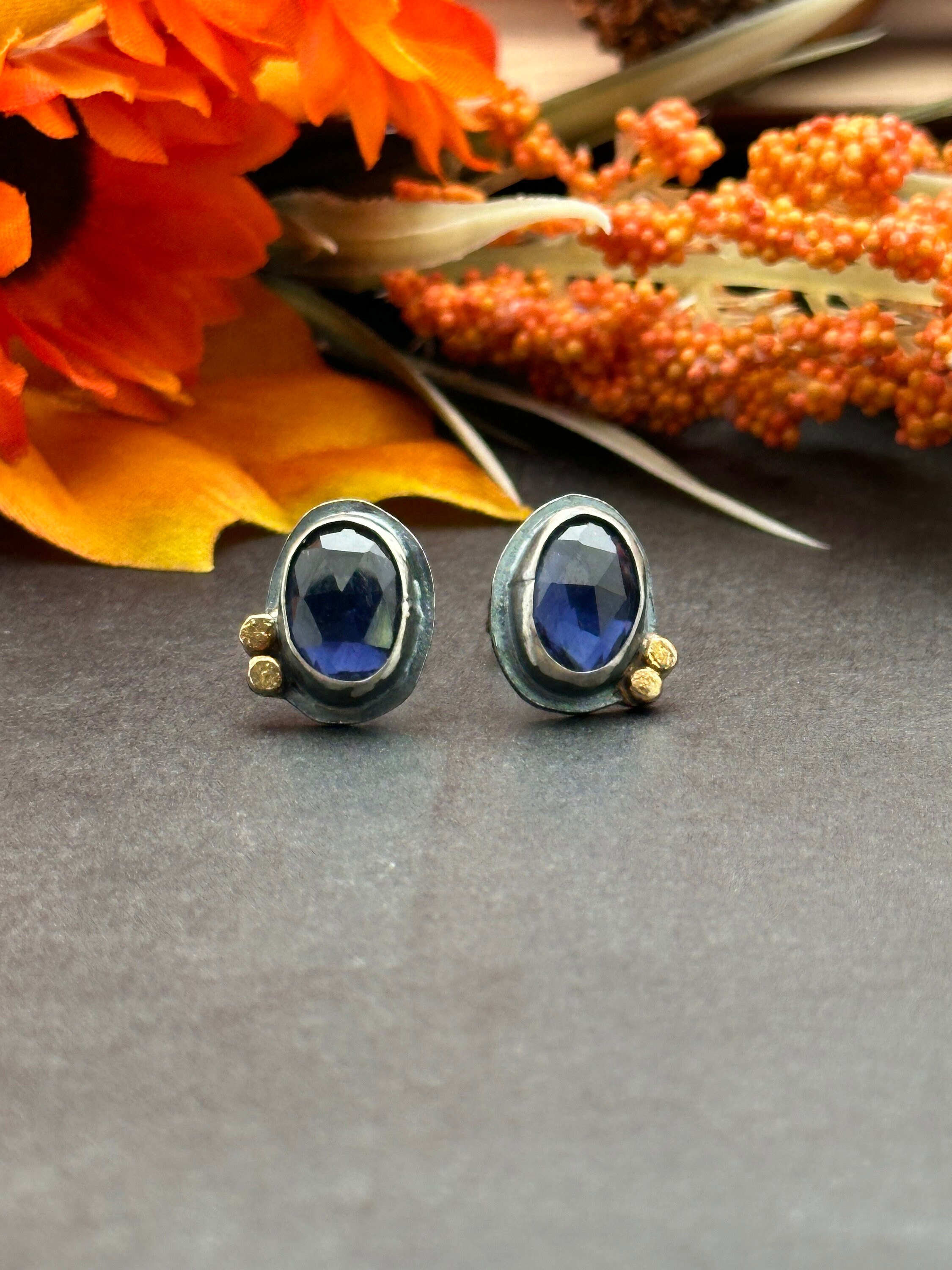 Iolite Mixed Metal Stud Earrings
