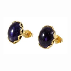 Iolite Earrings Mother Goddess Sacred Stone, Purple Iolite Studs, 18th Century Antique Gemstone Medieval Shaman Amulet Astral Travel #611312