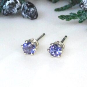 Natural Iolite 3mm Stud Earrings: Second Hole Studs, Sterling Silver