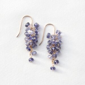 Natural Iolite Cluster Earrings: 14k Gold Filled, Violet Blue Gemstone, Cascade Drop