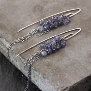 oxidized sterling silver and Iolite - earrings