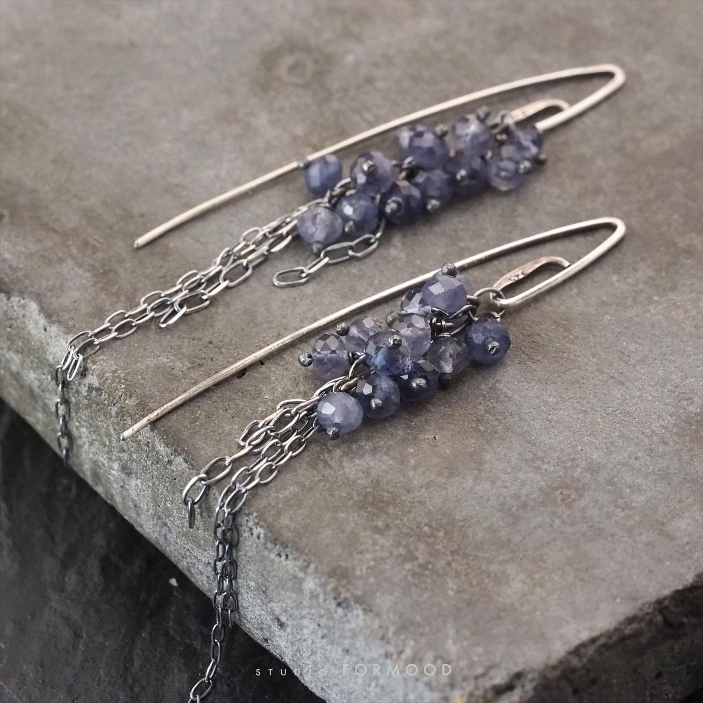 Oxidized Sterling Silver And Iolite - Earrings