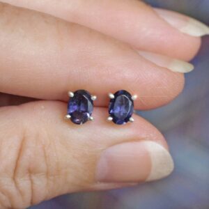 Periwinkle - Beautiful Natural Iolite Sterling Silver Stud Earrings