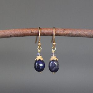 Sapphire Earrings - Iolite Earrings - Blue And Gold Earrings - Blue Gemstone Earrings - Gold Wire Wrap Earrings - 18k Gold Vermeil Earrings