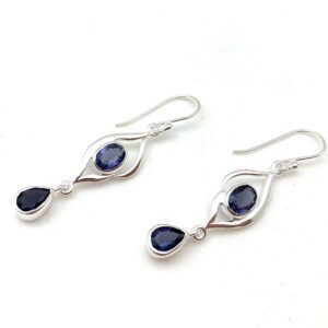 Purple Iolite Sterling Silver Earrings – Dangle Hook Design