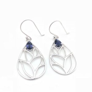 Iolite Earrings // Iolite Silver Earrings // Teardrop Floral Design // Sterling Silver