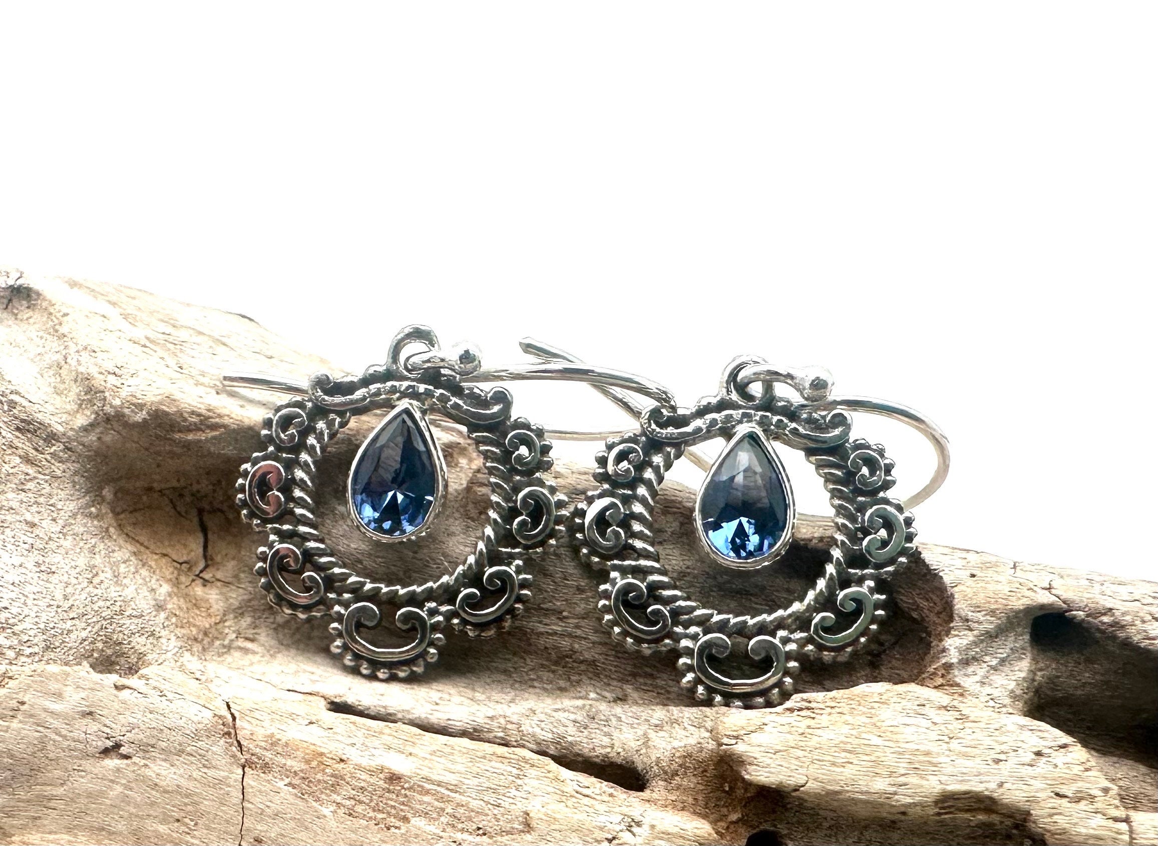 Sterling Silver Iolite Drop Earrings, Indigo Purple Gemstone
