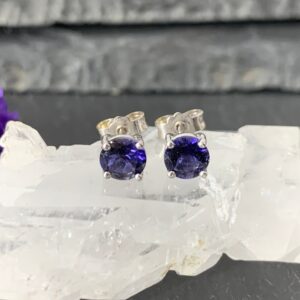 Sterling Silver Iolite Earrings - Small Purple Studs