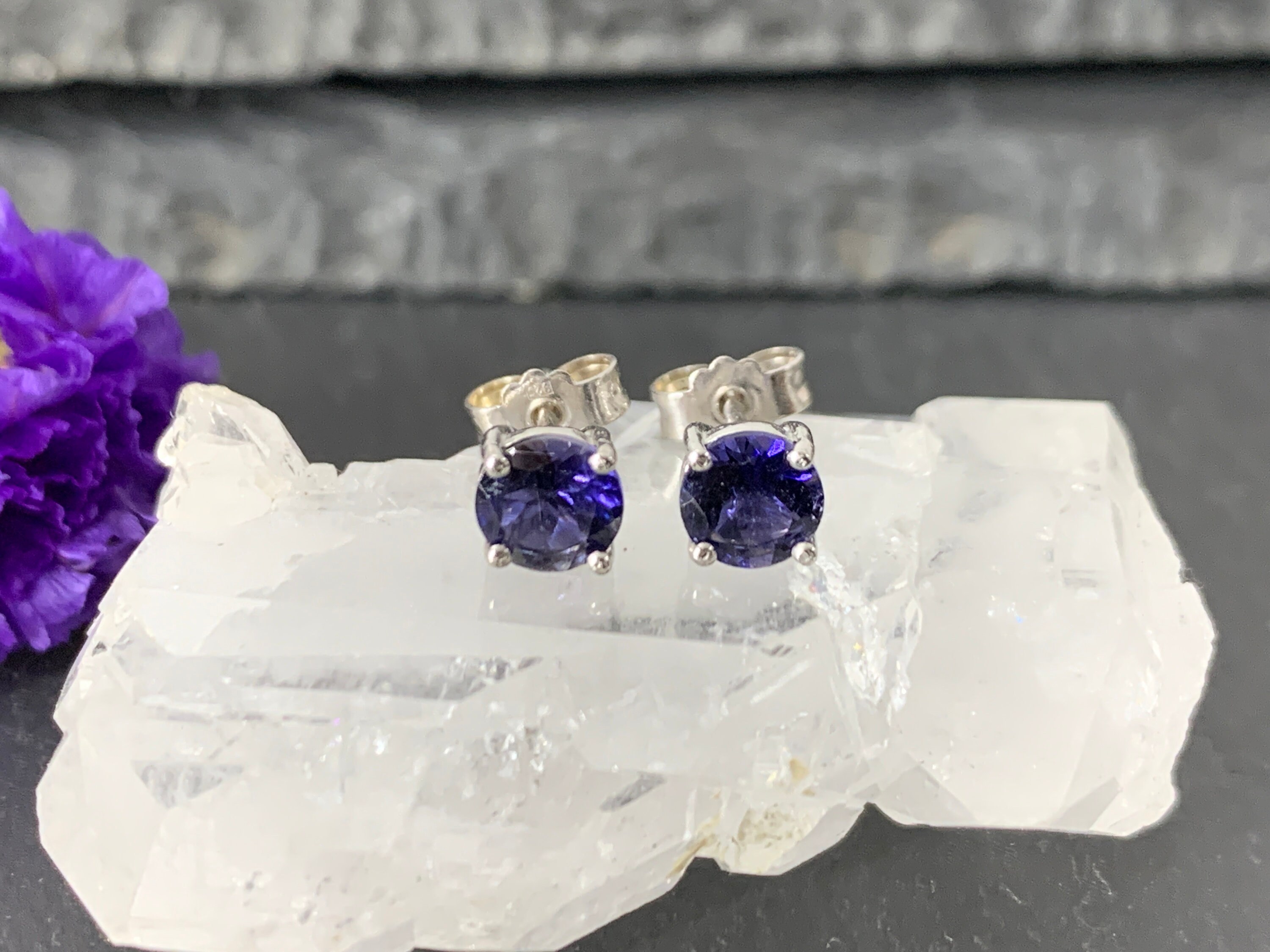 Sterling Silver Iolite Earrings - Small Purple Studs