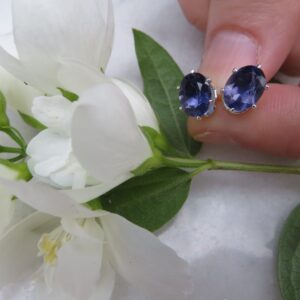 Iolite Sterling Silver Stud Earrings, Faceted Viking Stone (8x4 Oval) Iolite Sterling Silver Stud Earrings, Faceted Viking Stone (8x4 Oval)