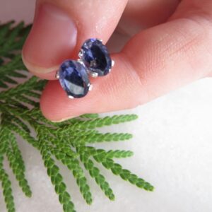 Iolite Sterling Silver Stud Earrings, 7x5mm Oval Gemstone