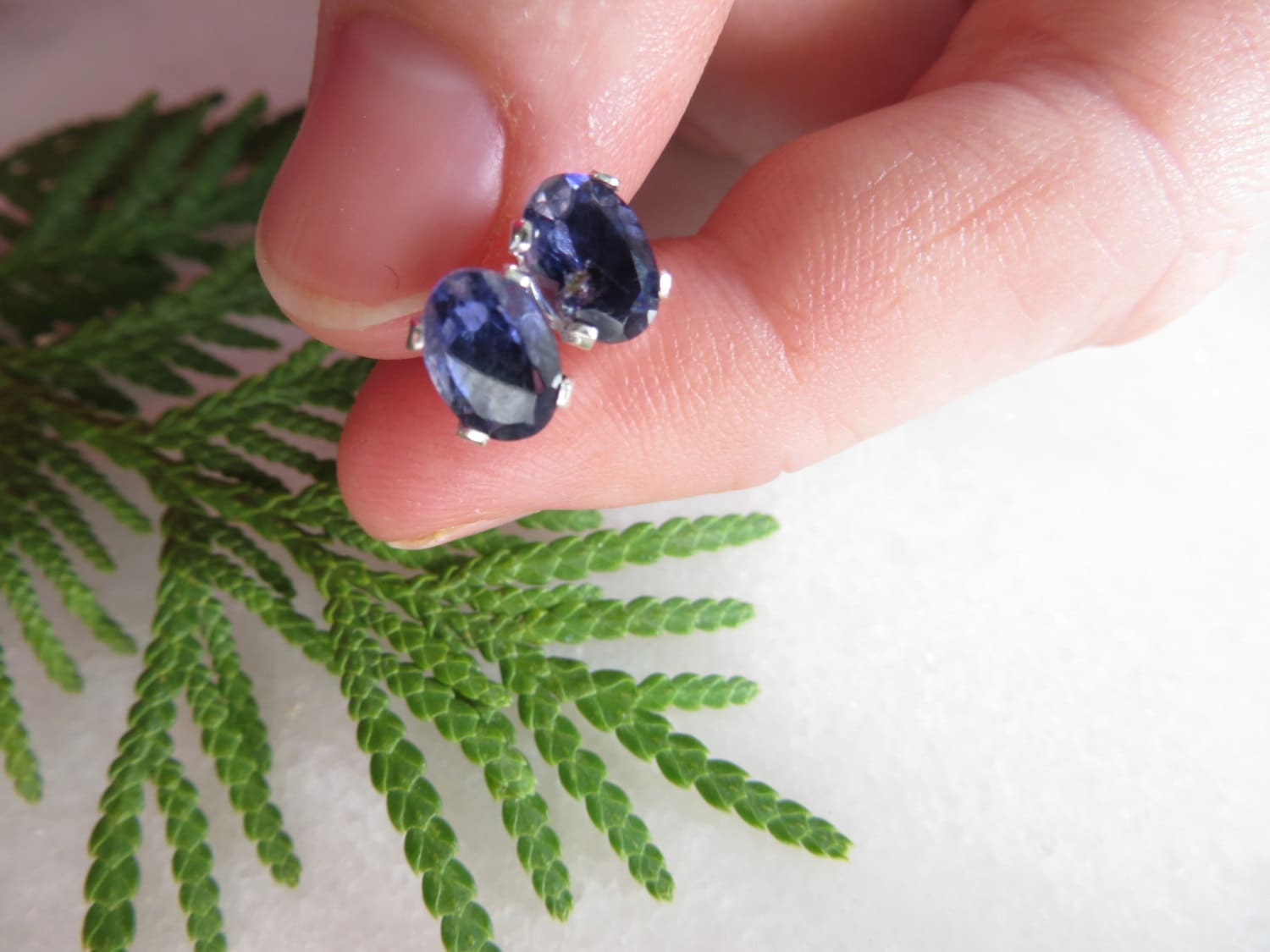 Iolite Sterling Silver Stud Earrings, 7x5mm Oval Gemstone