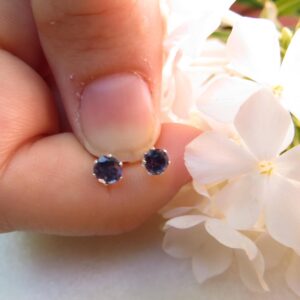 Iolite Sterling Silver Stud Earrings, 4mm Faceted Gemstone Iolite Sterling Silver Stud Earrings, 4mm Faceted Gemstone