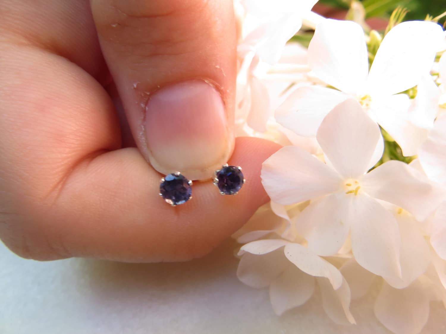 Iolite Sterling Silver Stud Earrings, 4mm Faceted Gemstone