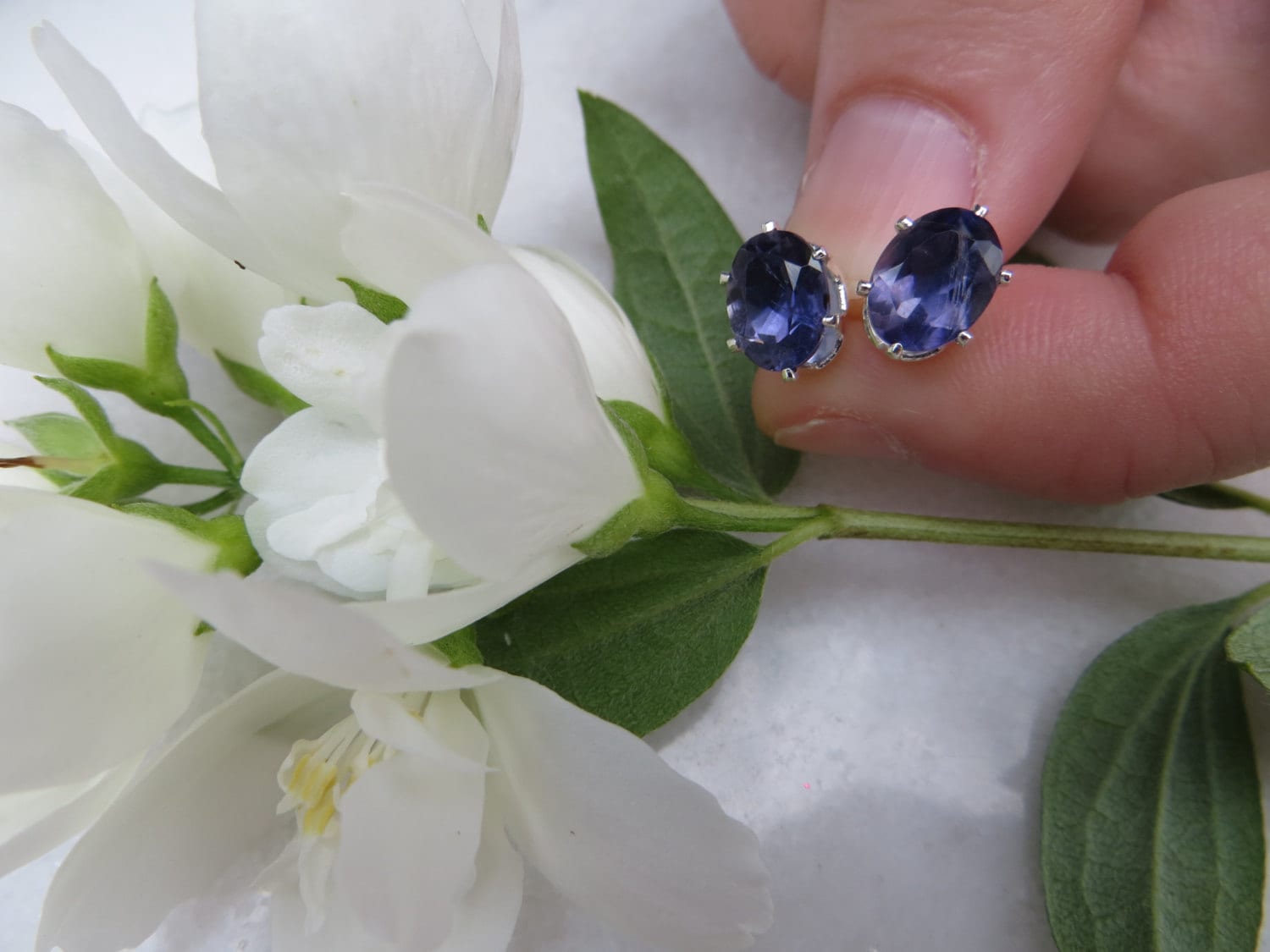 Iolite Sterling Silver Stud Earrings, Faceted Viking Stone (8x4 Oval) Iolite Sterling Silver Stud Earrings, Faceted Viking Stone (8x4 Oval)