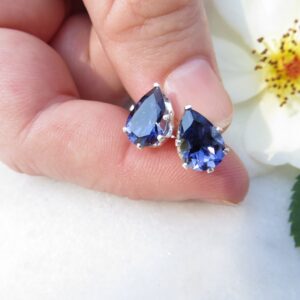 Sterling Silver Iolite Studs, Pear Cut Gemstone Earrings Sterling Silver Iolite Studs, Pear Cut Gemstone Earrings