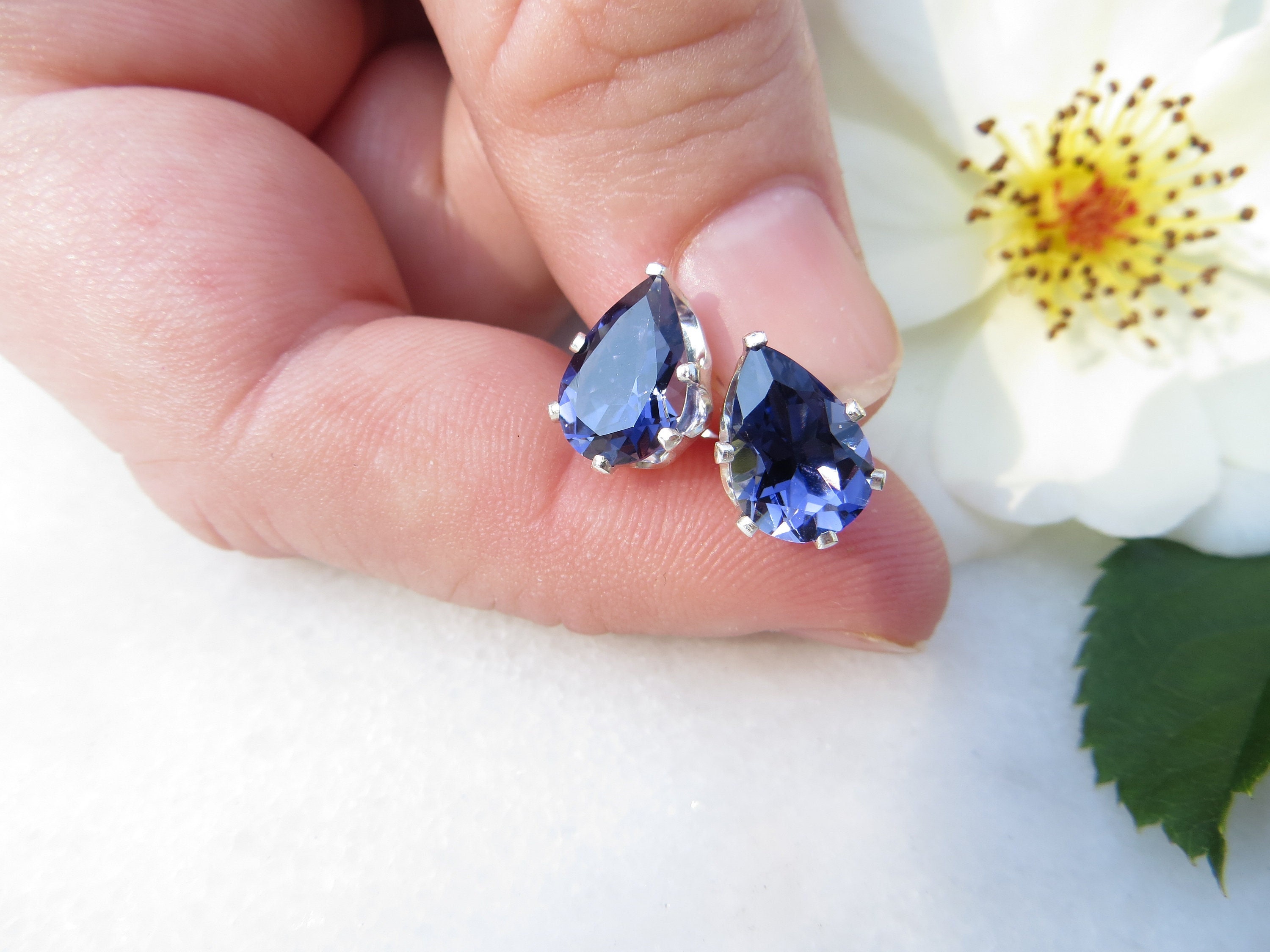 Sterling Silver Iolite Studs, Pear Cut Gemstone Earrings Sterling Silver Iolite Studs, Pear Cut Gemstone Earrings
