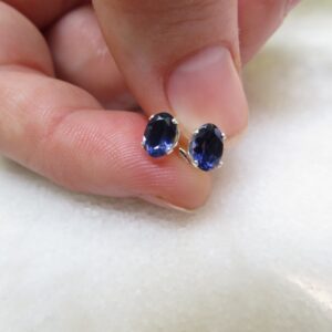 Sterling Silver Iolite Studs, Oval Gemstone Earrings (6x4mm) Sterling Silver Iolite Studs, Oval Gemstone Earrings (6x4mm)