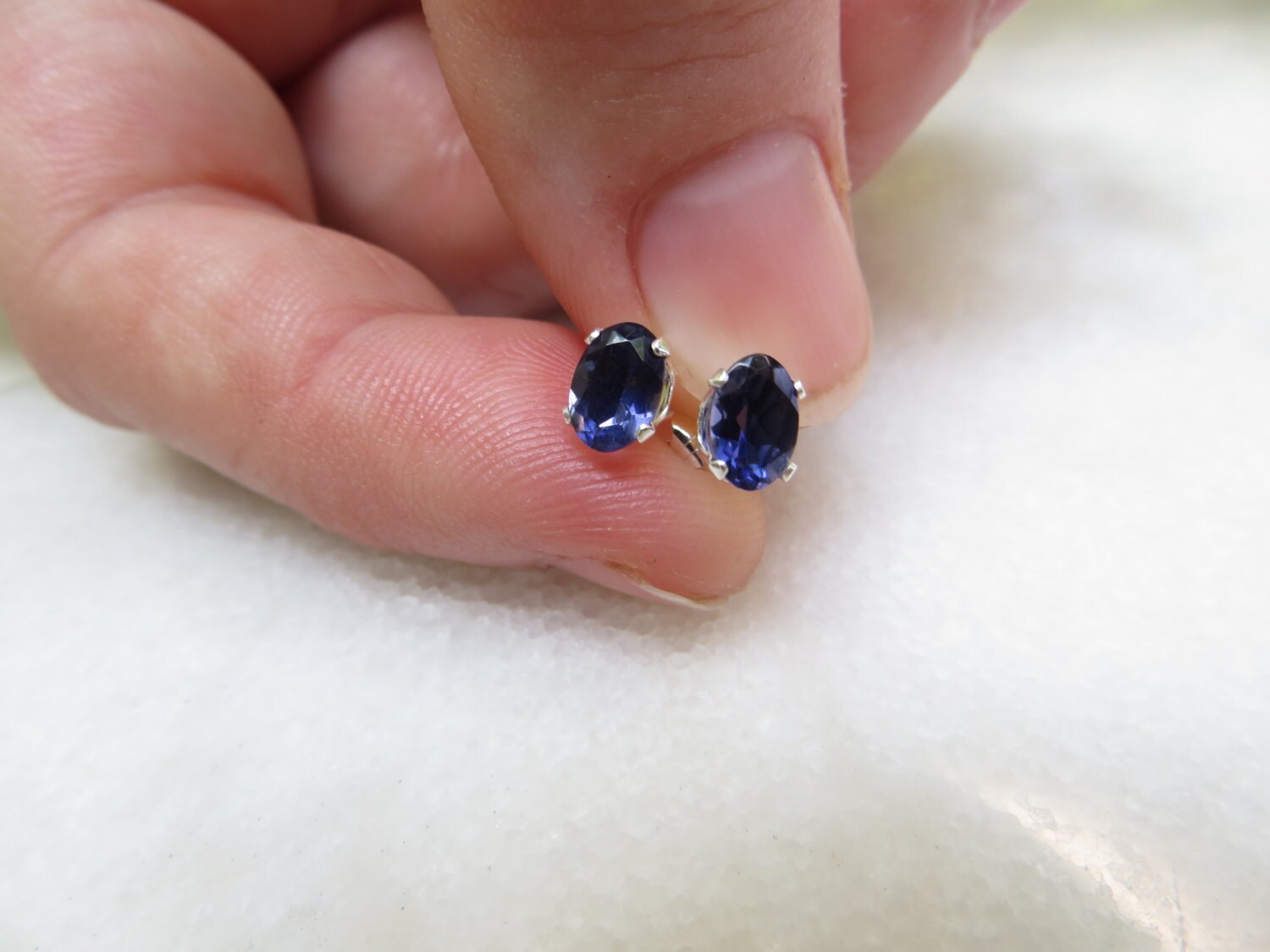Sterling Silver Iolite Studs, Oval Gemstone Earrings (6x4mm)