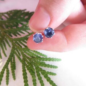 Iolite Sterling Silver Studs, Blue Violet Gemstone Earrings
