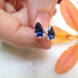 Sterling Silver Iolite Studs, Pear Cut Gemstone Earrings