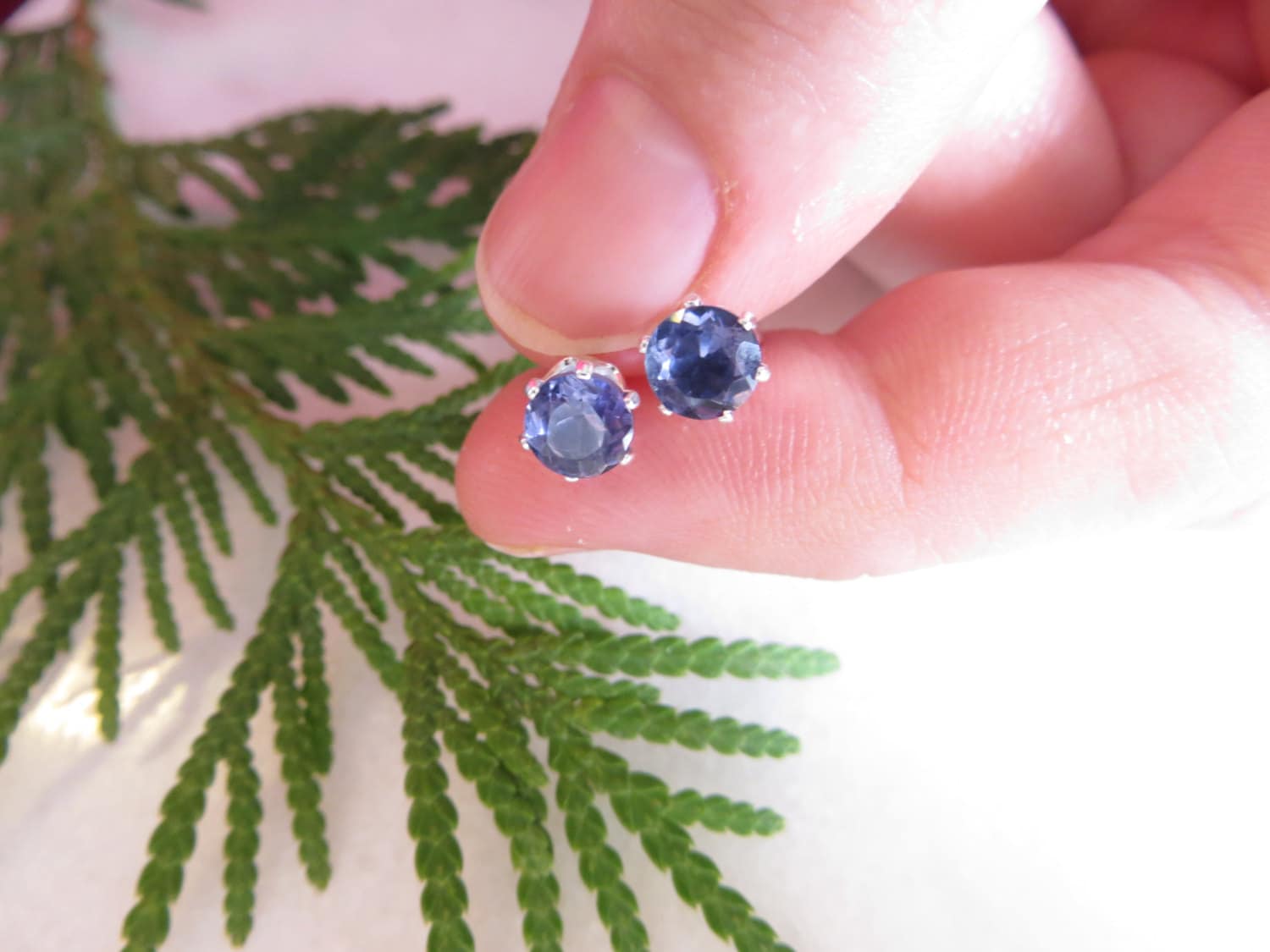 Iolite Sterling Silver Studs, Blue Violet Gemstone Earrings