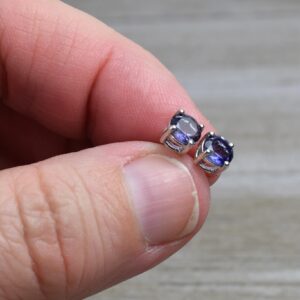 Iolite Stud Earrings (sterling Silver) - Natural Faceted Gemstone - 5 Mm