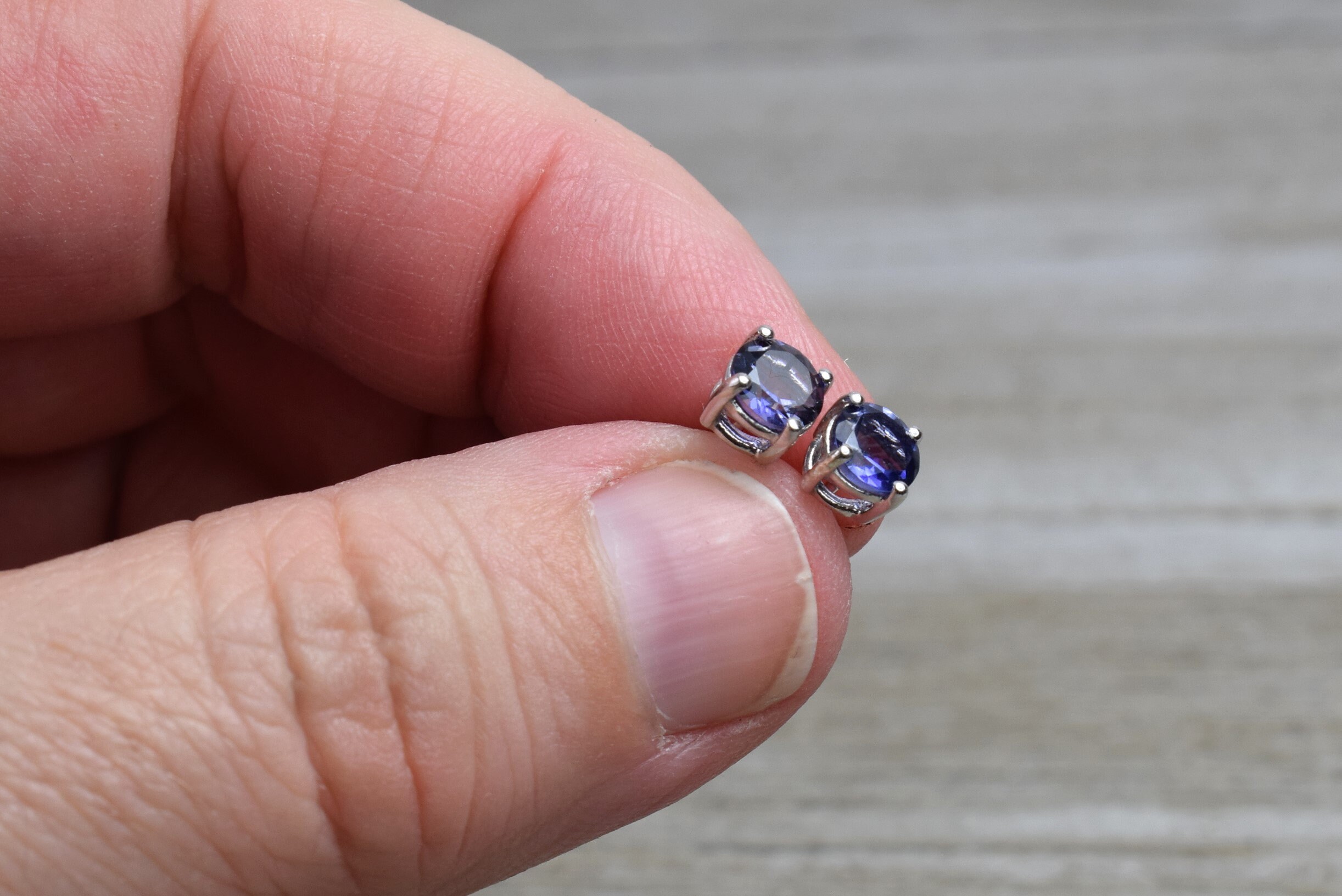Iolite Stud Earrings (sterling Silver) - Natural Faceted Gemstone - 5 Mm