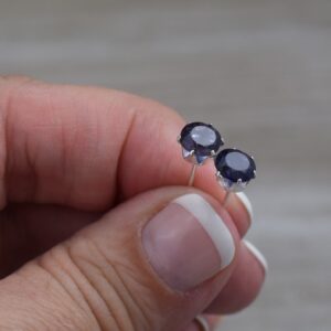 Iolite Stud Earrings - Sterling Silver - Genuine Faceted Gemstone Studs - 6 Mm