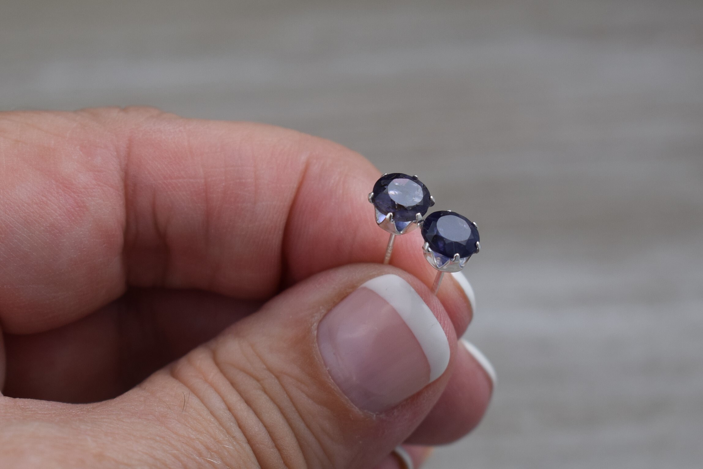 Iolite Stud Earrings - Sterling Silver - Genuine Faceted Gemstone Studs - 6 Mm