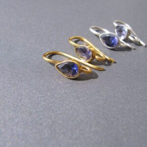 Iolite Tear Drop Ear Wires • Silver / Gold Vermeil • Earrings Hook Findings • Natural Gemstone