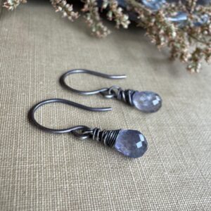 Tiny Iolite Earrings, Blue Gemstone Teardropearrings On Sterling Silver