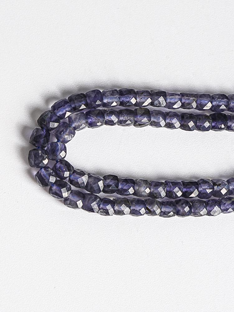 4mm Dark Blue Iolite Beads Faceted Cube Genuine Natural Gemstone Loose Beads 15"/7.5" Bulk Lot Options (111754)
