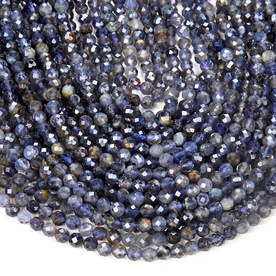 4mm Natural Iolite Gemstone Grade A Micro Faceted Round Beads 15.5 Inch Full Strand Bulk Lot 1,2,6,12 And 50 (80009431-p32)