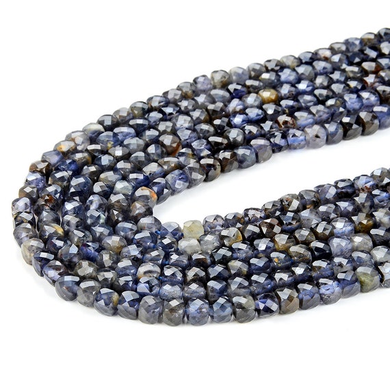 4mm Natural Iolite Gemstone Grade A Micro Faceted Square Cube Loose Beads Bulk Lot 1,2,6,12 And 50 (p23)