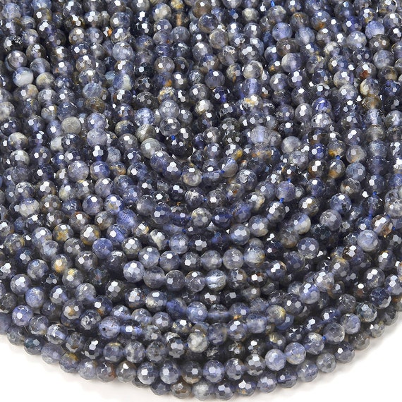 5-6mm Natural Iolite Gemstone Grade A Micro Faceted Round Beads 15 Inch Full Strand Bulk Lot 1,2,6,12 And 50 (80016341-p58)
