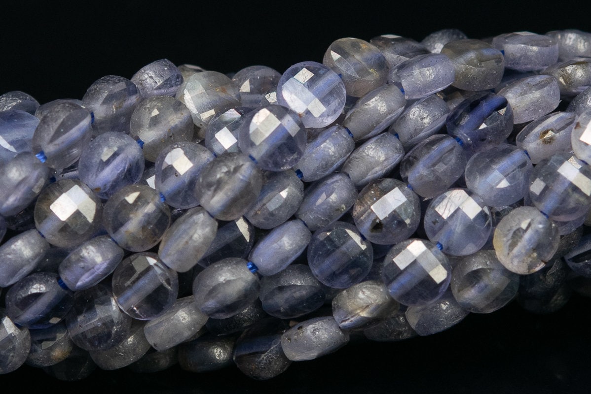 5mm Iolite Beads Faceted Flat Round Button Grade A Genuine Natural Gemstone Loose Beads 15"/7.5" Bulk Lot Options (111438)