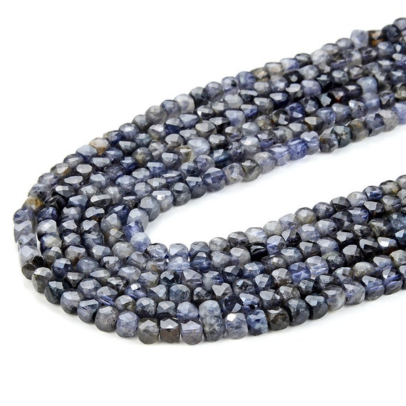 5mm Natural Iolite Gemstone Grade Aa Micro Faceted Square Cube Loose Beads Bulk Lot 1,2,6,12 And 50 (p24)