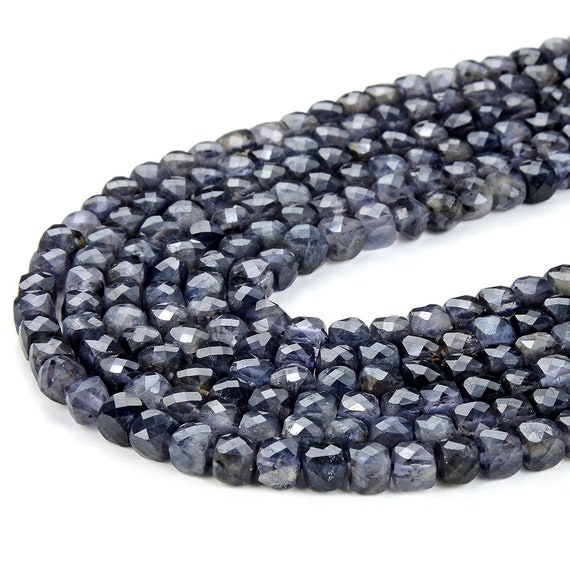 5mm Natural Iolite Gemstone Grade Aaa Micro Faceted Square Cube Loose Beads Bulk Lot 1,2,6,12 And 50 (p24)