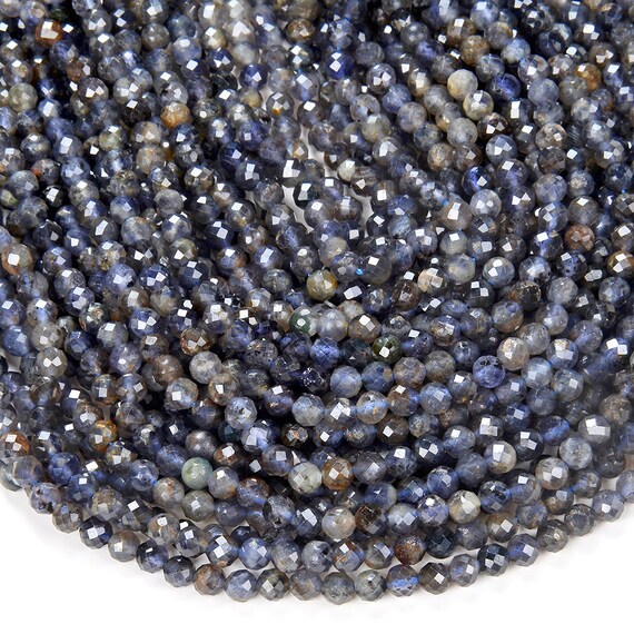 5mm Natural Iolite Gemstone Grade A Micro Faceted Round Beads 15.5 Inch Full Strand Bulk Lot 1,2,6,12 And 50 (80009443-p33)