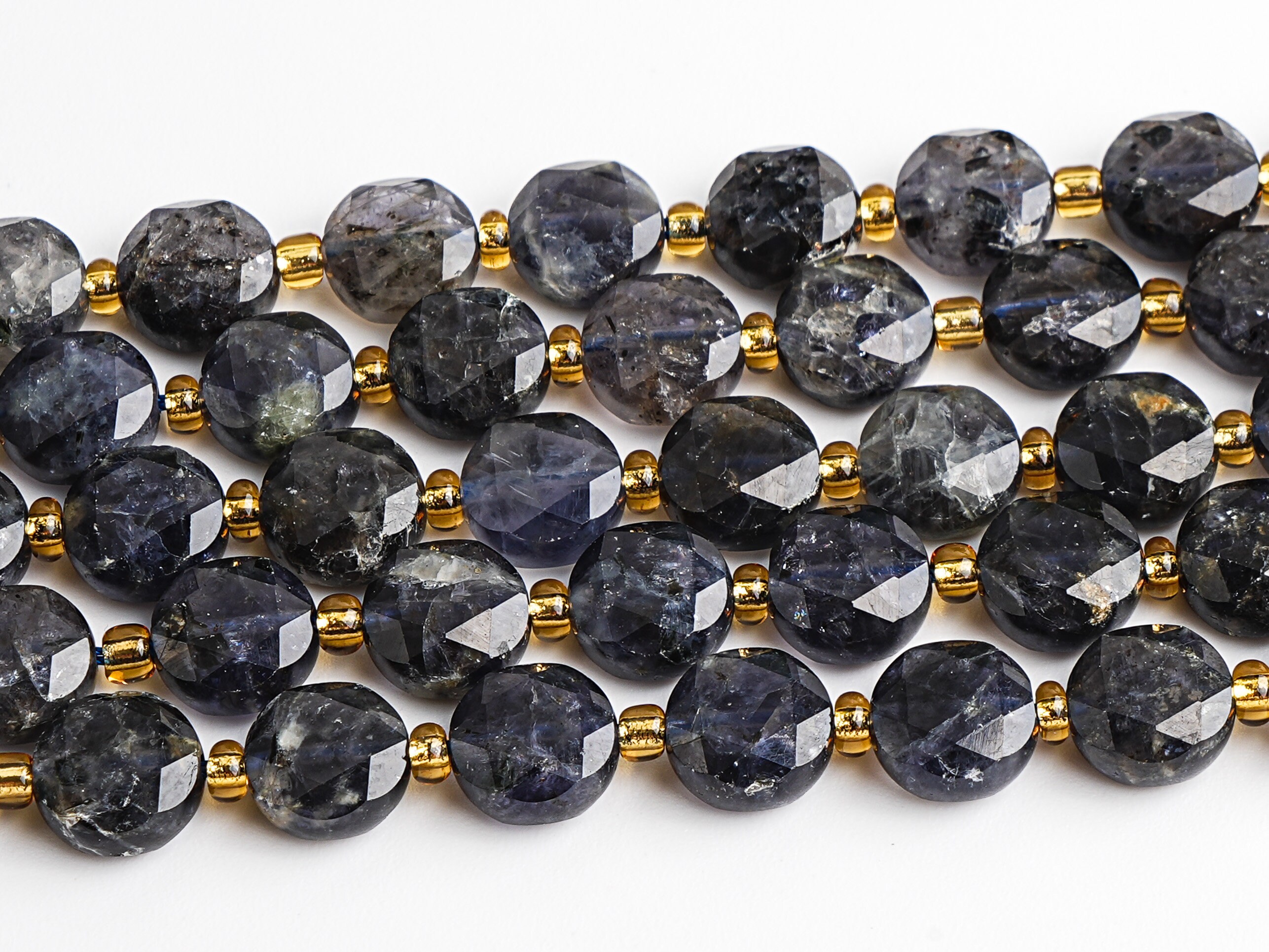 8mm Black Blue Iolite Beads Grade Aa Genuine Natural Gemstone Faceted Coin Loose Beads 15"/7.5" Bulk Lot Options